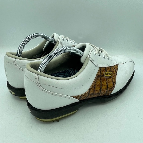 Footjoy DRYJOYS Men's 9 Croc Golf Cleats SoftSpikes 53570 White Leather OptiFlex - Picture 3 of 13